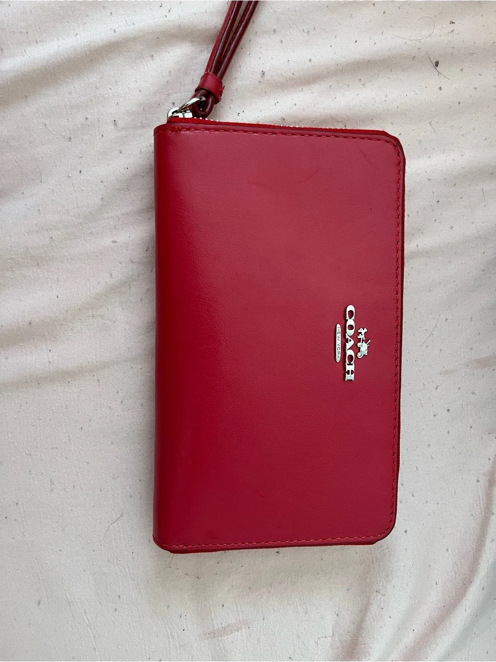 Coach Red Leather Zip Wristlet Wallet with Silver Logo